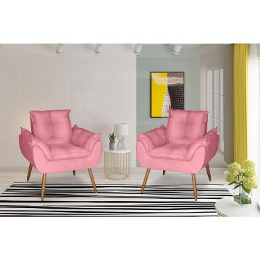 Imagem de Kit 2 Poltronas Opala Decorativa Suede Rosa Dal Poz Estofados