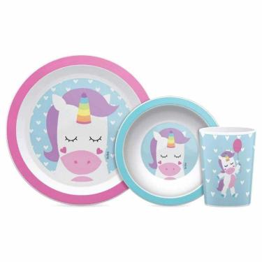 Imagem de Kit Refeição Infantil - Prato - Bowl - Copinho - Animal Fun - Unicórnio - Buba 