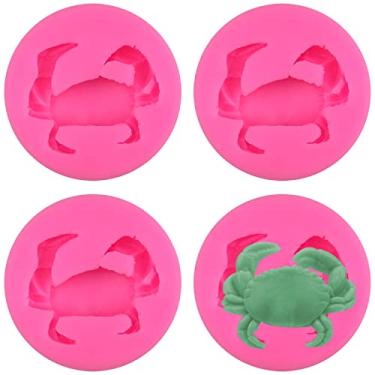 Imagem de Aswewamt 4 peças molde de silicone em forma de caranguejo tema oceano caranguejos fondant molde de sabão fofo resina epóxi moldes de doces para decoração de bolos de açúcar