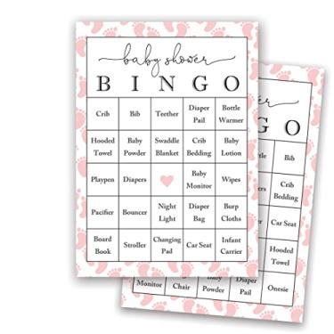 Imagem de Cartões de Bingo de Chá de Bebê Rosa Baby Feet – Preenchido – Conjunto de 24