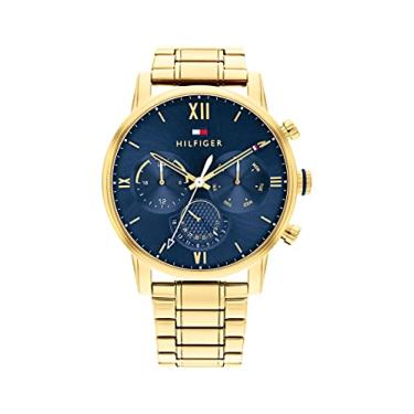 Imagem de Tommy Hilfiger Relógio masculino multifunções de aço inoxidável e pulseira de elos de quartzo, cor: dourado (modelo: 1791880), Banhado a ouro, Relógio de quartzo