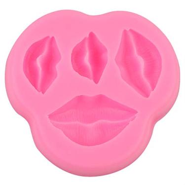 Imagem de Molde de bolo de lábios vermelhos, Mujiang Sexy Kiss Moldes de silicone para fondant Molde de doces para lábios vermelhos Molde de fondant de coração para festa(Pink)
