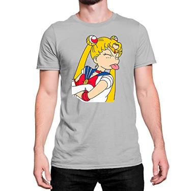 Imagem de Camiseta T-Shirt Sailor Moon Cute Mostrando a Língua Algodão Cor:Cinza;Tamanho:G