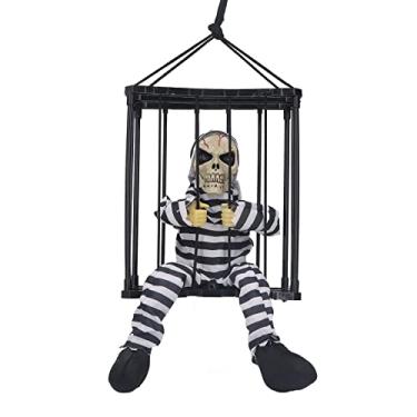 Imagem de Aqur2020 Halloween Scary Skull Cage Prisoner,Glowing Eyes Spooky Scream Funny Battery Powered Suitable for Halloween Decoration Props(1#)
