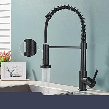 Imagem de Torneira da pia da cozinha preta fosca Torneira da cozinha suspensa Torneira misturadora de manípulo único Torneira misturadora com rotação de 360, pontos pretos
