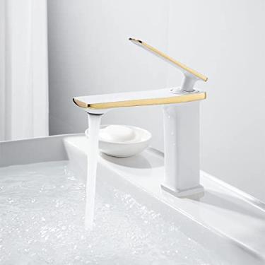 Imagem de Torneira de lavatório de bronze preto ouro Torneiras de pia de banheiro Misturador de água quente e fria Guindaste Montado no convés com alça única Torneira de banho Torneira de cozinha, A