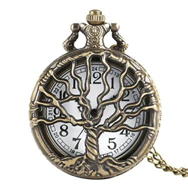 Imagem de TORALF Árvore oca design capa relógio de bolso colar bronze cor fob relógios relógio artístico