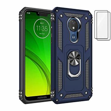 Imagem de Capa para Motorola Moto G7 Power Capinha com protetor de tela de vidro temperado [2 Pack], Case para telefone de proteção militar com suporte para Motorola Moto G7 Power (Azul)