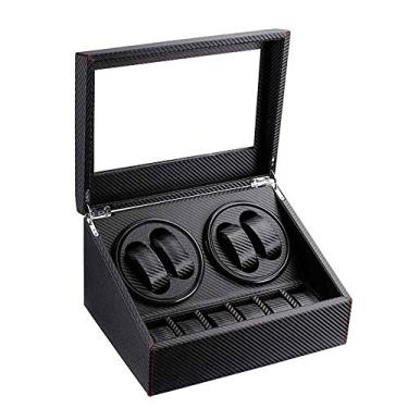 Imagem de Enrolador de relógio automático, 4 + 6 relógios de fibra de carbono Caixa expositora com enrolamento Caixa de armazenamento silenciosa resistente ao desgaste resistente à corrosão Caixa do enrolador de relógio resistente à corrosão