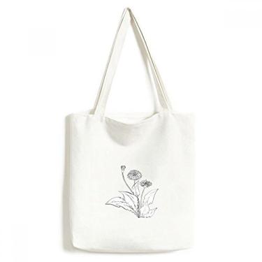 Imagem de Bolsa de lona preta e branca com flores de dente-de-leão bolsa de compras casual