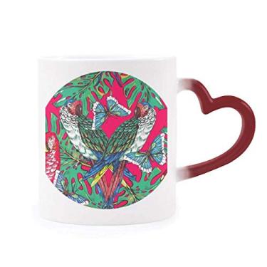 Imagem de Caneca de flor de pássaro rosa céu feliz sensível ao calor copo de grés que muda de cor vermelha
