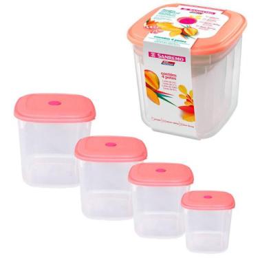 Imagem de Kit 4 Potes Plástico Mantimentos Microondas Freezer Marmita Vasilha Ta