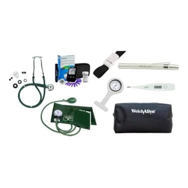 Imagem de Kit Academico Enfermagem Com Esfigmo Esteto Glicosimetro (VERDE)