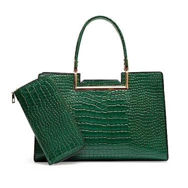 Imagem de Bolsa tiracolo com alça superior para mulheres com zíper estampa de crocodilo bolsa de couro feminina bolsa clutch, Verde