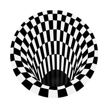 Imagem de Tapete redondo 3D Space, Ilusões ópticas de vórtice xadrez Tapete antiderrapante para área - Tapete antiderrapante Não tecido preto branco Capacho, r Sala de jantar Quarto Cozinha