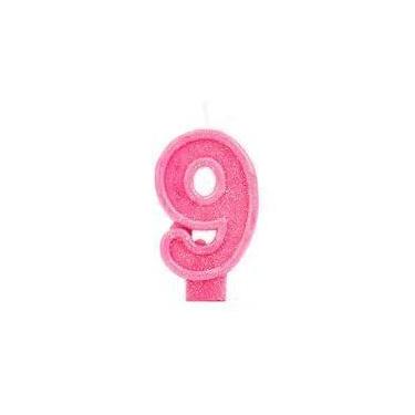 Imagem de Vela Aniversário Glitter Basic Rosa Número 9 - 01 Unid - Silverfestas