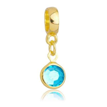 Imagem de Pingente Berloque Cristal Azul Claro Pandora Banhado a Ouro 18k