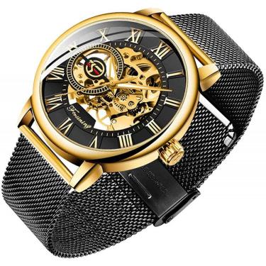 Imagem de Relógio de esqueleto masculino Clássico Romano Numeral Steampunk Relógios Manusulico Mens Relógios (Azul)