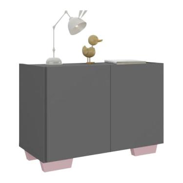 Imagem de Mesa de Cabeceira com Pés 2 Portas Multimóveis Mp4134 Grafite/rosa