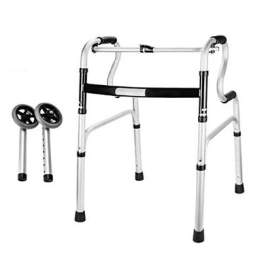 Imagem de Auxílio de mobilidade leve, andador geriátrico dobrável com 2 rodas, estrutura de caminhada em carrinho - altura ajustável - apoio de braço de bengala para deficientes bariátricos adultos idosos