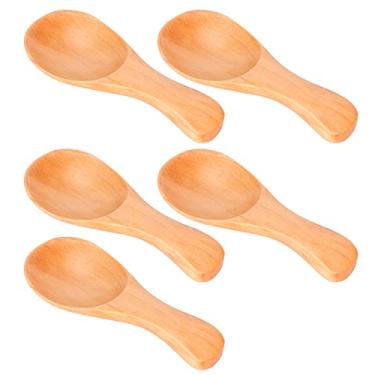 Imagem de Colheres de madeira pequenas para cozinhar, 5 peças colher de madeira pequena para tempero de sorvete açúcar café chá açúcar cozinha ferramenta de cozinha