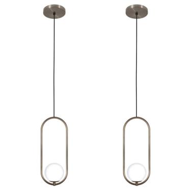 Imagem de Kit 2 Pendentes Luminária Arco Globo Vidro Cabeceira Bronze