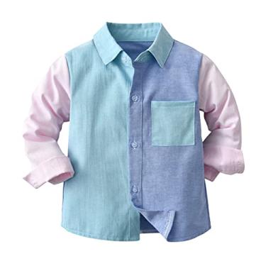 Imagem de Camisa de bolso para meninos manga longa inverno outono casaco para roupas de bebê patchwork cores top undershirt, A, 2-3T