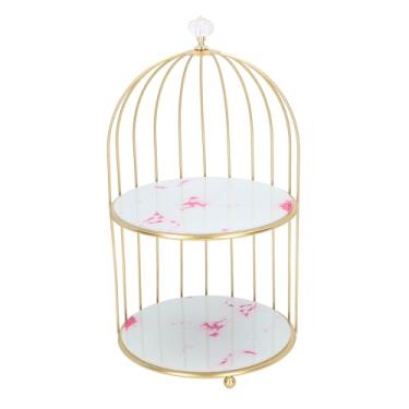 Imagem de Prateleira de Armazenamento de Camada Dupla, Placa Inferior de Vidro Resistente Ao Desgaste Quadro Dourado Organizador de Gaiola para Pássaros para Bancada de Banheiro (Padrão de