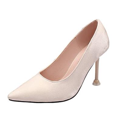 Imagem de Coerni Logotipo personalizado colarinho branco escritório sapatos femininos bico fino salto stiletto sexy salto plataforma grosso sandálias para mulheres, Bege, 6.5 Narrow