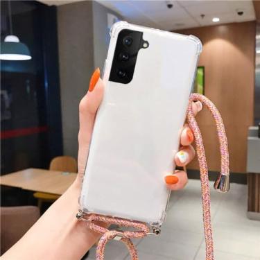 Imagem de Capa de telefone de silicone macio à prova de choque para Samsung M14 A54 A14 A34 A24 A23 A04E Crossbody Colar Cord Strap Cordão Capa, Rosa Roxo, Para A14