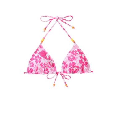 Imagem de Verdusa Top de biquíni feminino com estampa floral e cordão triangular, rosa, G