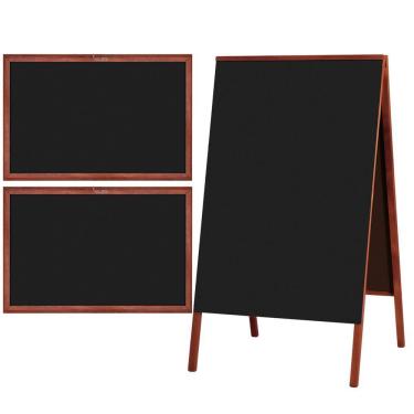 Imagem de Pack Placa Lousa Quadro Cavalete Calçada 70x50 cm para Comércio Madeira Mogno Preto Liso