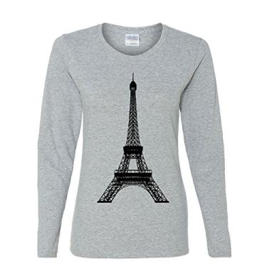Imagem de Camiseta feminina de manga comprida Torre Eiffel Paris França Passeios Turísticos Viagem Europa, Cinza, M