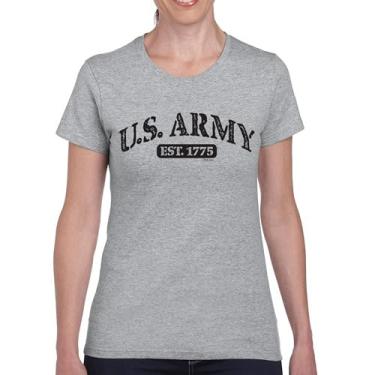Imagem de Camiseta US Army Strong United States Military Pride Veteran DD 214 Patriotic Armed Forces Gear Licenciada Camiseta Feminina, Cinza, 3G