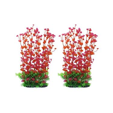 Imagem de CNZ Decoração de aquário ornamento de decoração de aquário plástico artificial planta verde/vermelha 40,64 cm, pacote com 2