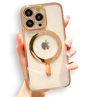 Imagem de CASEFREAK Capa transparente de luxo para iPhone 13 Pro com anel magnético compatível com MagSafe - design elegante, TPU macio com proteção de lente de câmera de vidro para iPhone 13 Pro (tela de 6,1 polegadas) (dourada)