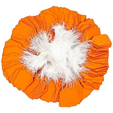 Imagem de Etiquetas de preço com cordão anexado, pacote com 500 etiquetas de etiquetagem em branco para produtos joias, roupas, artes e artesanato, decorações de presente DIY (3 x 3 cm, laranja)