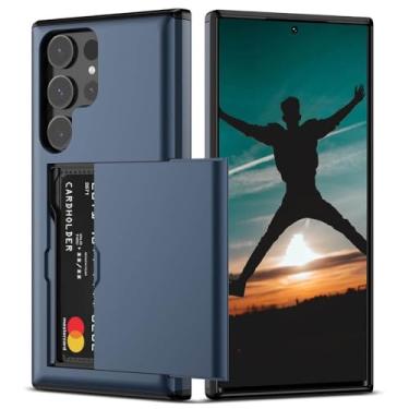 Imagem de Capa Carteira para o Samsung Galaxy S24 Ultra - Case com Compartimento para 2 Cartões e Proteção Antichoque Cor: Azul