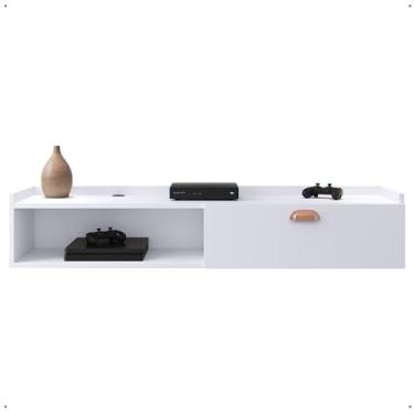 Imagem de Rack Suspenso Home Classic Pequeno TV 32 40 42 50 Porta Basculante Puxador Concha Nicho Organizador Aparador Decoração Sala Estar Quarto Ambiente - RPM (Branco)