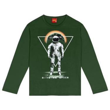 Imagem de Kyly, Camiseta Infantil Kyly Manga Longa com Punho Astronauta Menino Frio Outono Inverno Tam 10 a 16 Cor:Verde;Tamanho:12