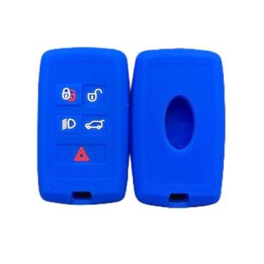 Imagem de CSHU Porta-chaves de silicone com 5 botões Capa para porta-chaves do carro Porta-chaves Anel Bolsa para chaves, apto para Land Rover Range Rover Sport Evoque Discovery Discovery, azul