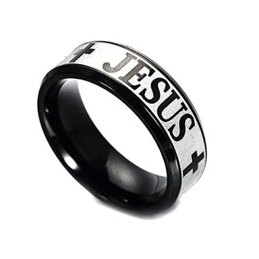 Imagem de HSQYJ Anel de cruz de Jesus Cristão Aço Inoxidável Amuleto Religioso Anel Católico Joias para Homens Presentes Exclusivos, 7, Esmalte Metal
