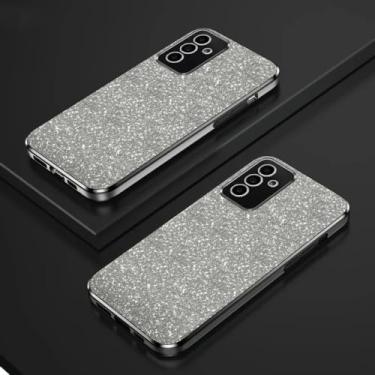 Imagem de Capa de silicone com revestimento quadrado brilhante e glitter para samsung galaxy a15 a25 a35 a55 5g capa traseira macia, prata, para samsung galaxy a25 5g