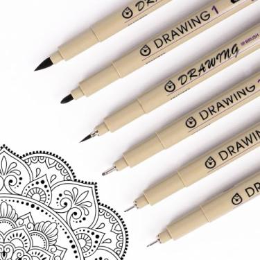 Imagem de Toptime Canetas Fineliner, pacote com 6 canetas marcadoras pretas de pontas finas, canetas de desenho técnico para artistas sem derramamento, caneta de tinta de arquivo à prova d'água para manual,