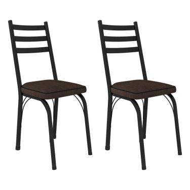 Imagem de Kit 2 Cadeiras De Cozinha Luisiana Estampado Imbuia Pés De Ferro Preto