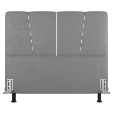 Imagem de Cabeceira Cama Box Casal Queen Size Amber 160cm Estofada Linho Cinza Claro - Abmaza