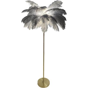 Imagem de Abajur de pena de avestruz, abajur de pena de avestruz natural abajur de pé de 160 cm de altura para quarto, luz de pena branca funky luminária de chão dourada para quarto de menina lâmpada