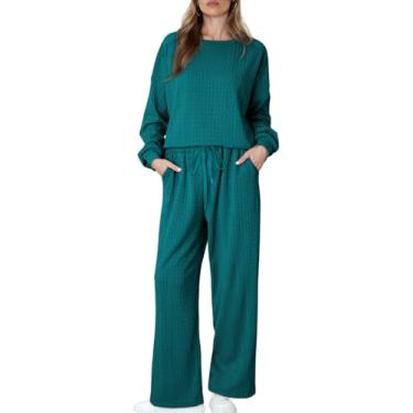 Imagem de Dokotoo Conjunto de moletom feminino de 2 peças, casual, de manga comprida, blusa e calça, Verde marinho, XX-Large