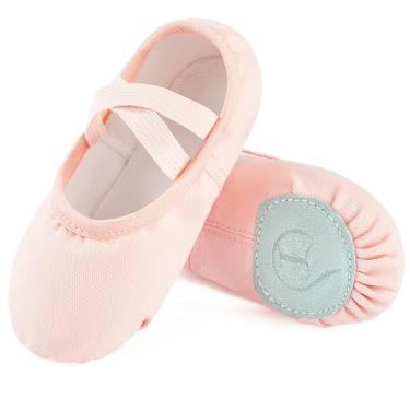 Imagem de TIEJIAN Sapatilhas de balé para meninas, chinelos de lona para prática de dança, sola sem amarração, tênis de ginástica para ioga (bebês/crianças pequenas/crianças grandes), rosa, 9 Toddler