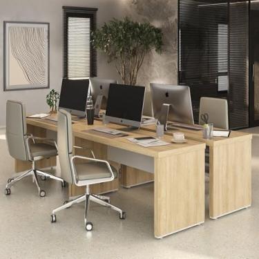 Imagem de Conjunto para Escritório Executivo 4 Mesas Tamburato 1400 Carvalho/Branco